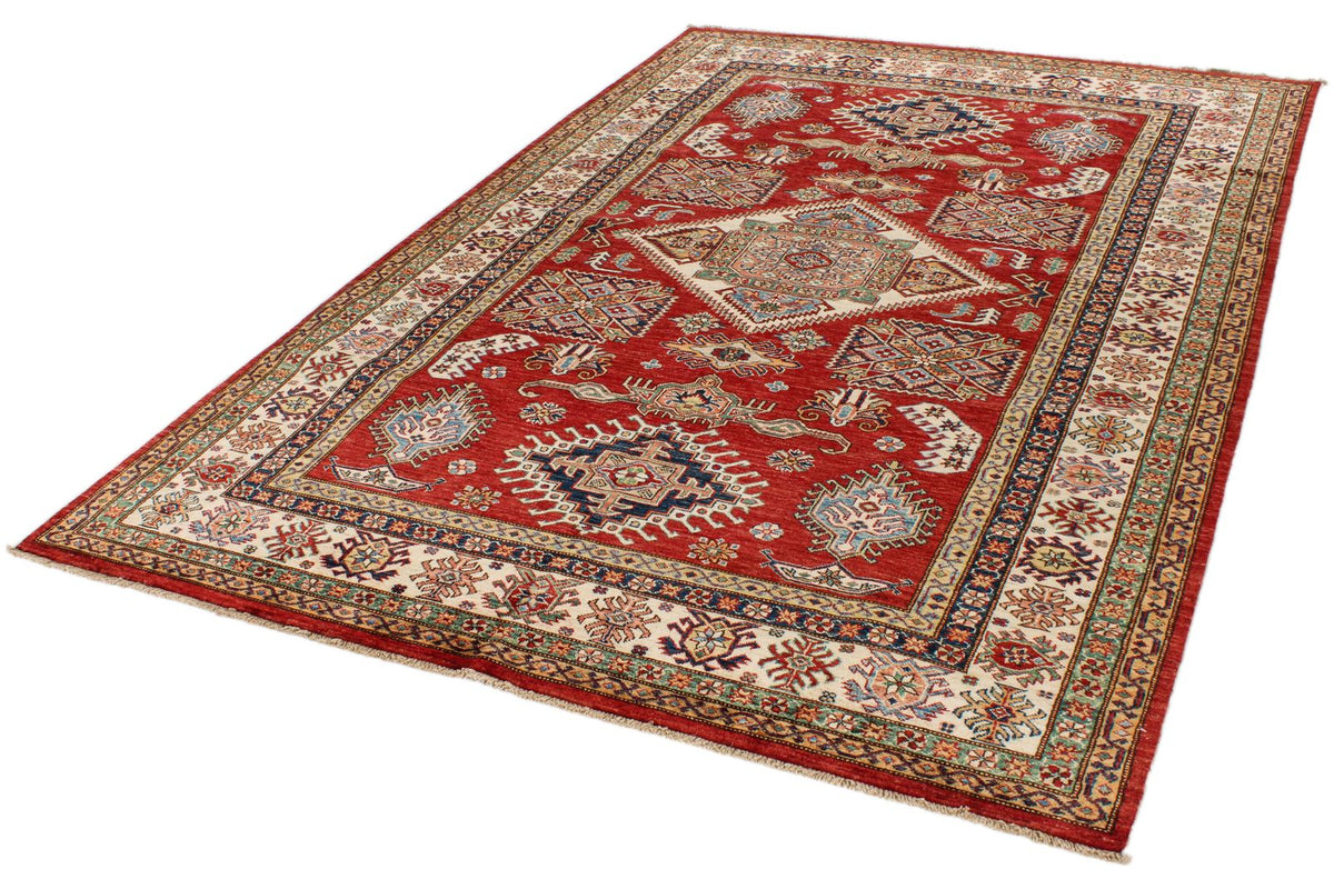 6x9 Red and Ivory Kazak Tribal Rug
