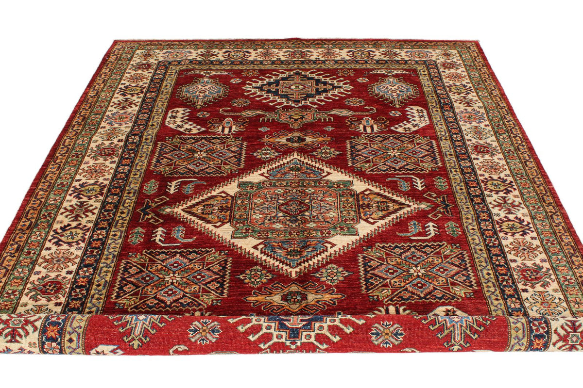 6x9 Red and Ivory Kazak Tribal Rug