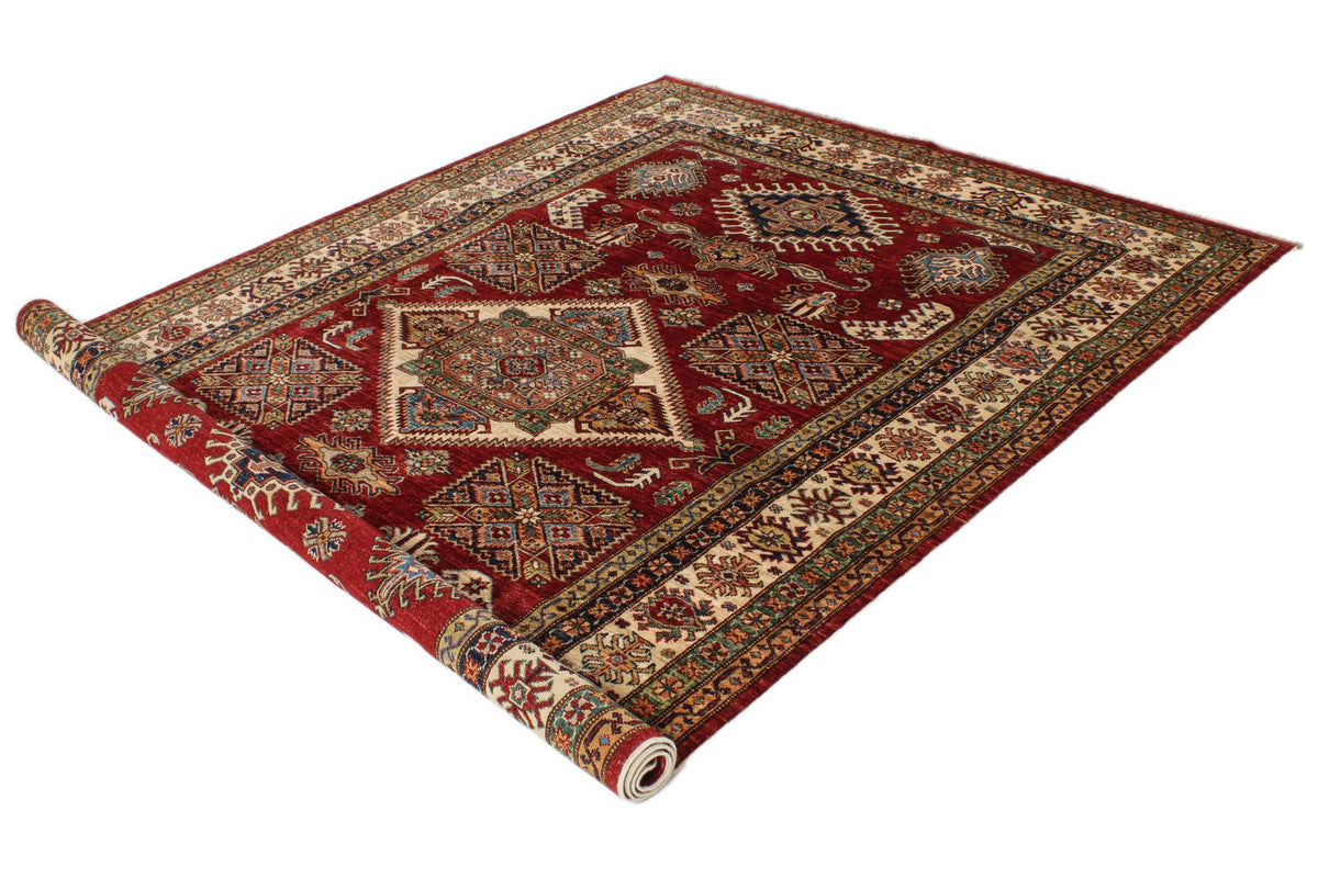 6x9 Red and Ivory Kazak Tribal Rug
