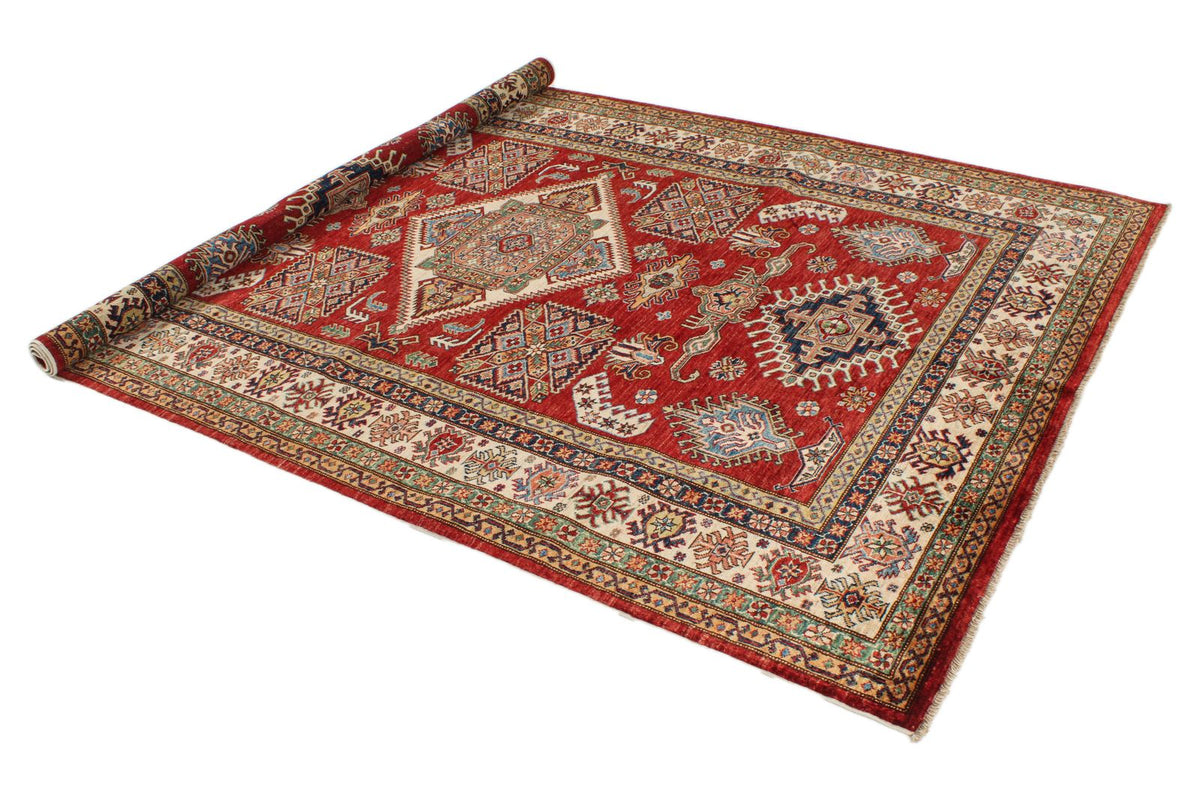 6x9 Red and Ivory Kazak Tribal Rug