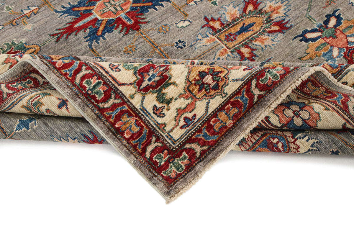 6x8 Gray and Ivory Kazak Tribal Rug