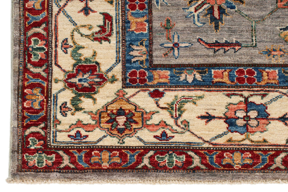 6x8 Gray and Ivory Kazak Tribal Rug