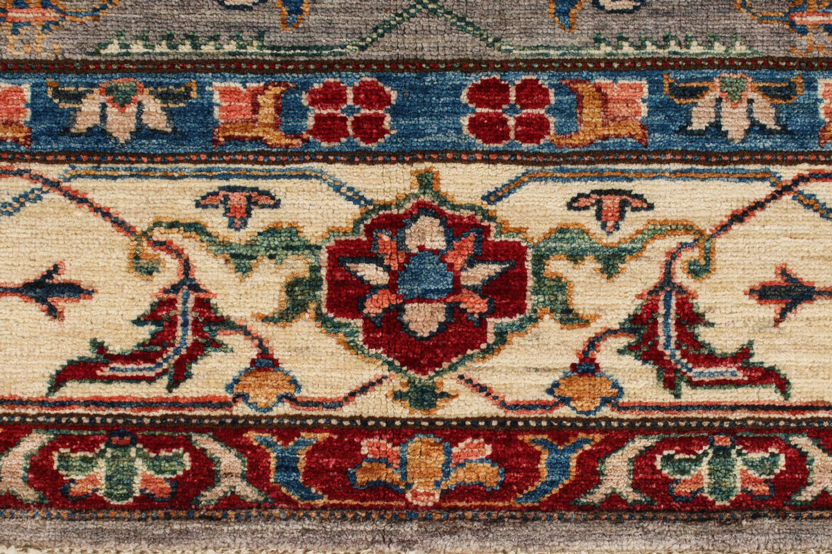 6x8 Gray and Ivory Kazak Tribal Rug