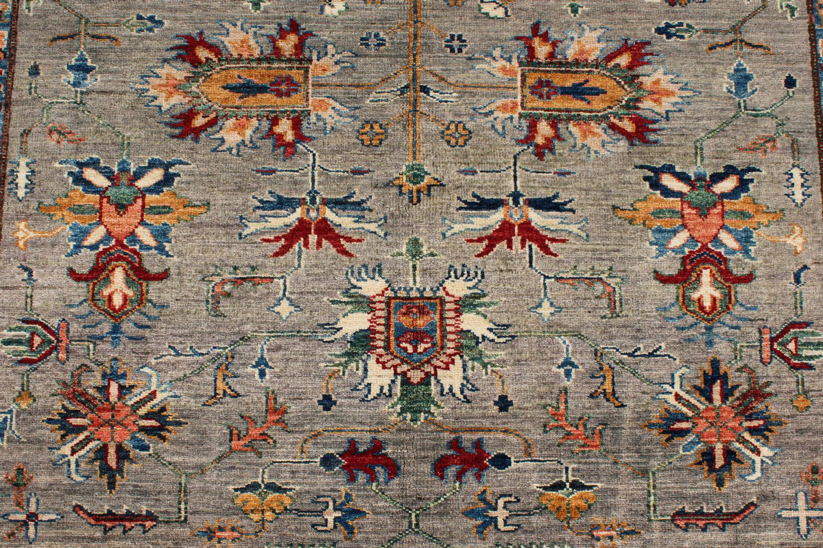 6x8 Gray and Ivory Kazak Tribal Rug