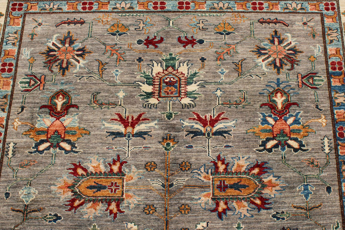 6x8 Gray and Ivory Kazak Tribal Rug