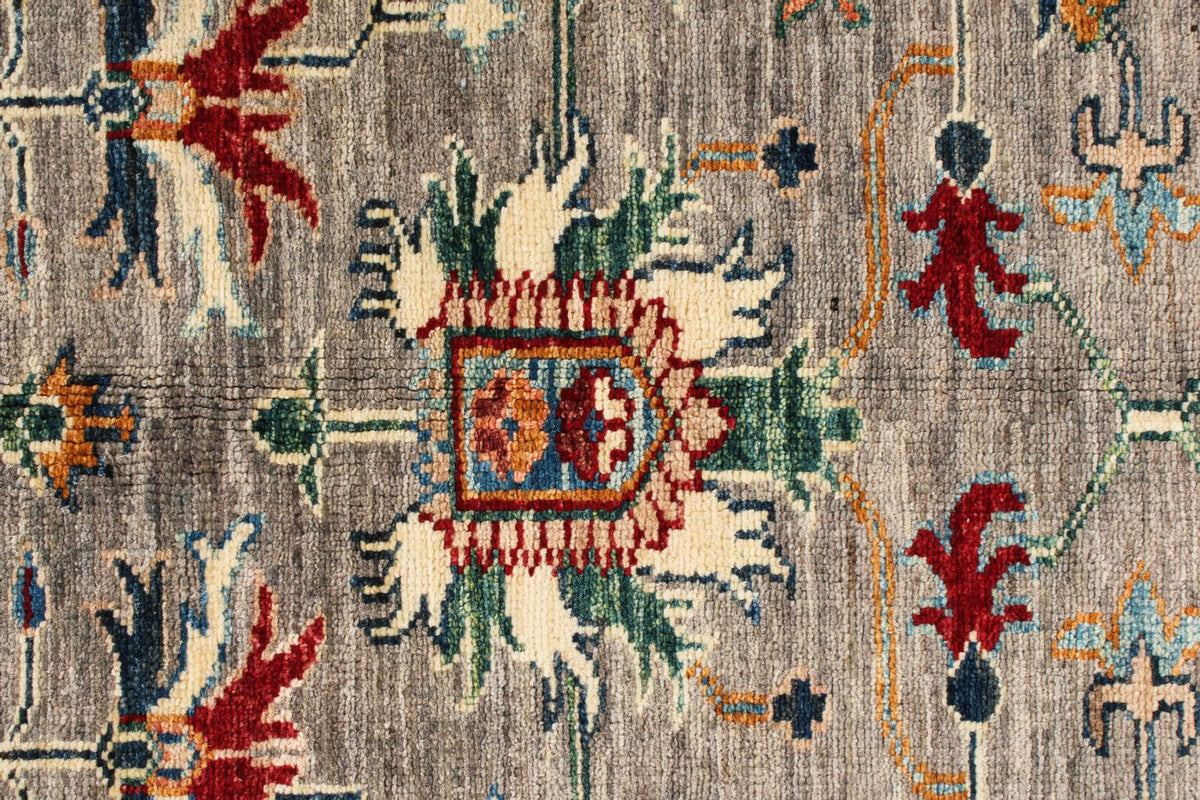 6x8 Gray and Ivory Kazak Tribal Rug