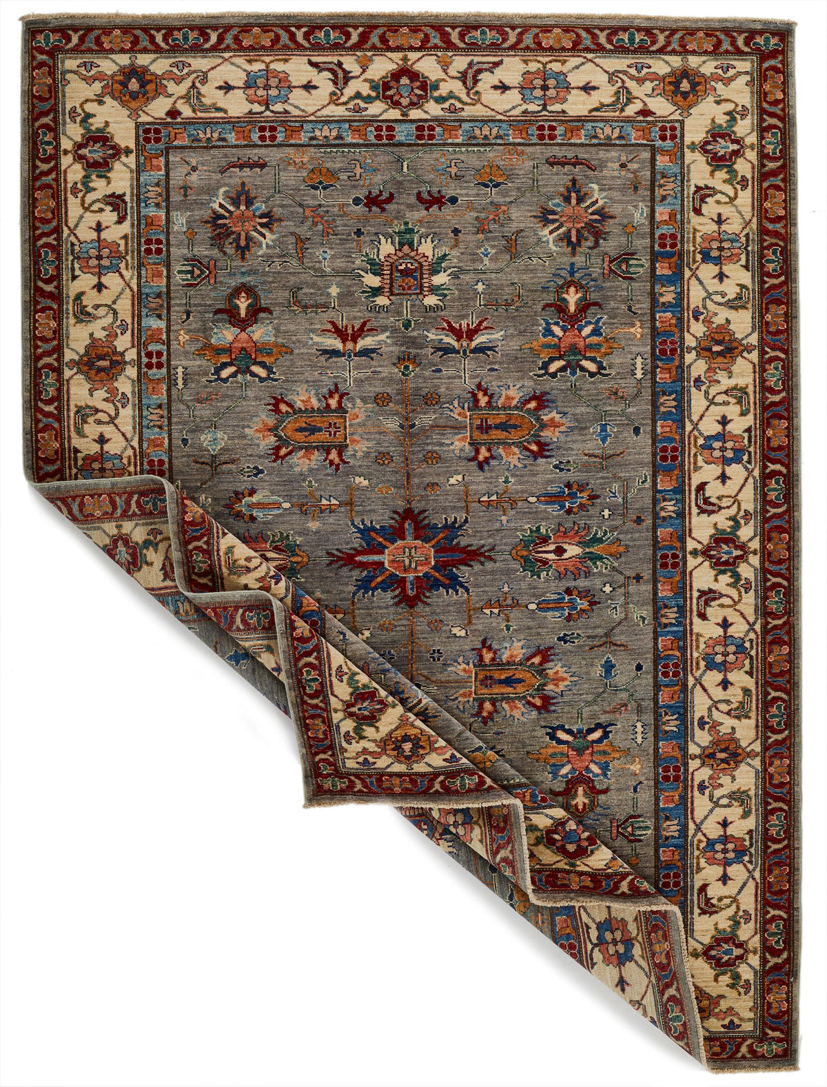 6x8 Gray and Ivory Kazak Tribal Rug