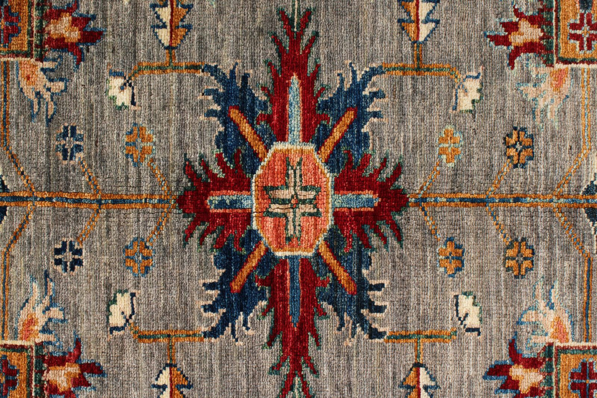 6x8 Gray and Ivory Kazak Tribal Rug