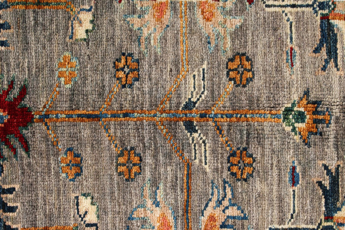 6x8 Gray and Ivory Kazak Tribal Rug