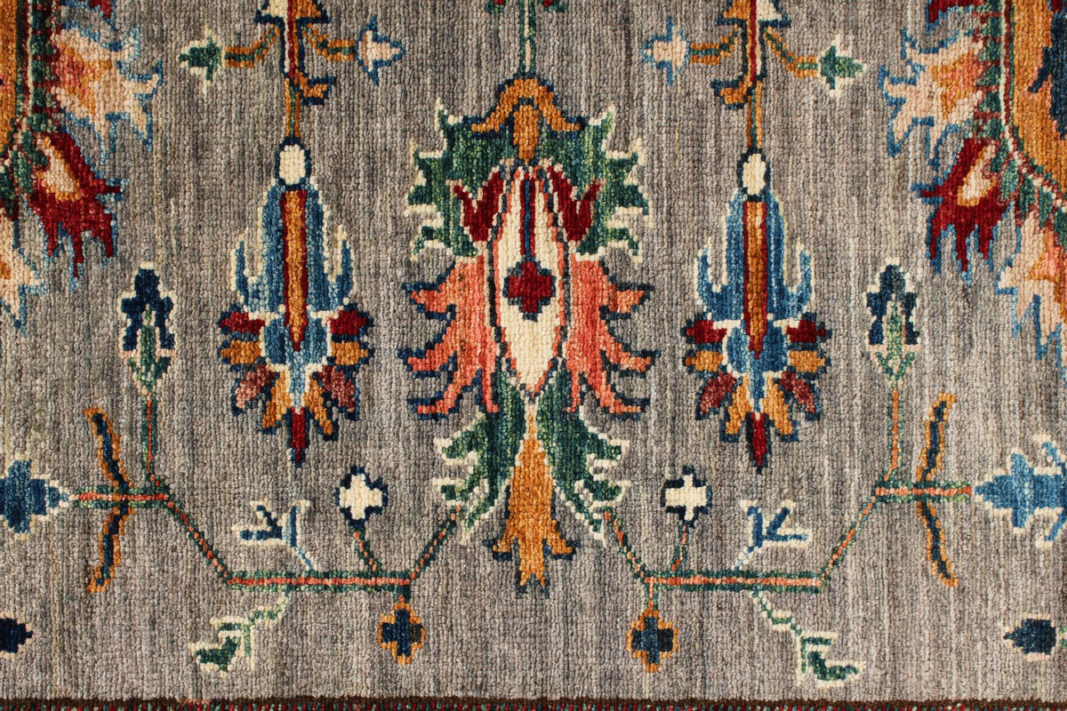 6x8 Gray and Ivory Kazak Tribal Rug