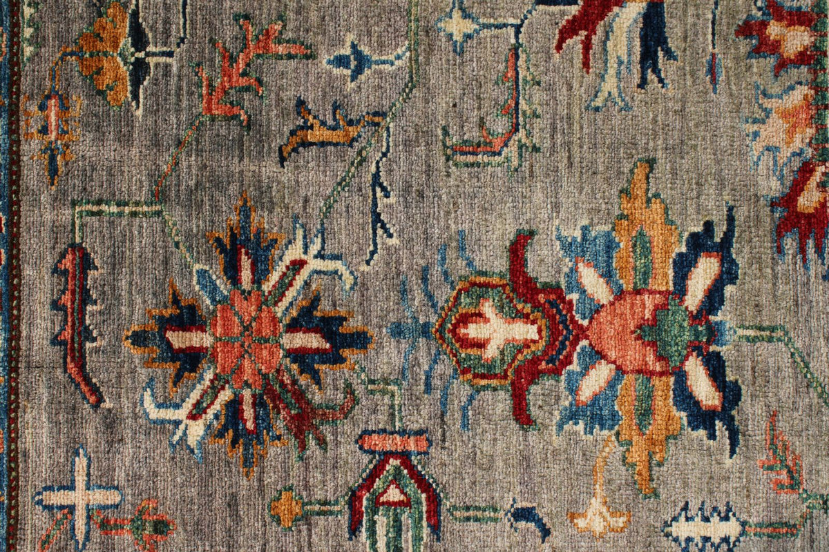 6x8 Gray and Ivory Kazak Tribal Rug