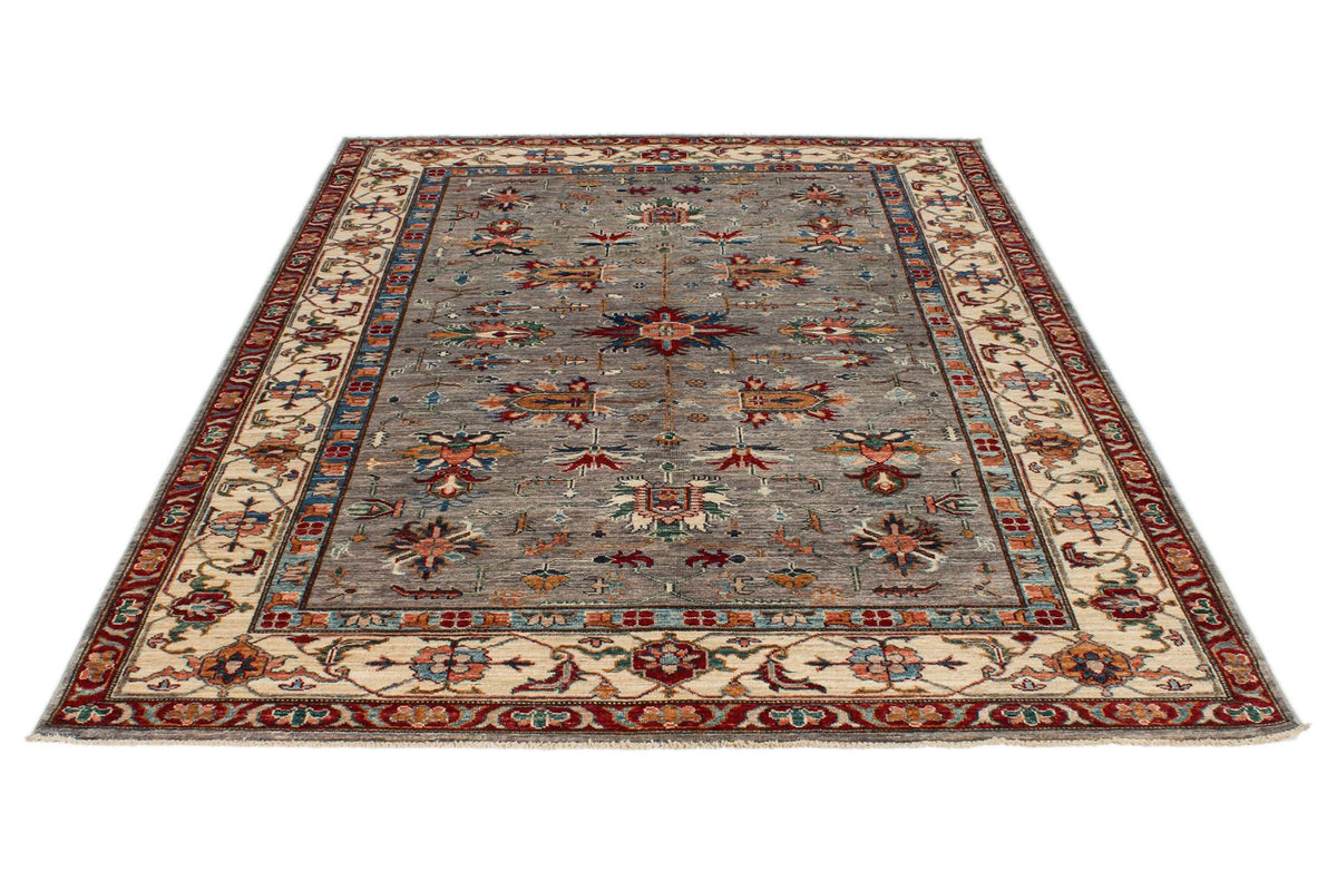 6x8 Gray and Ivory Kazak Tribal Rug