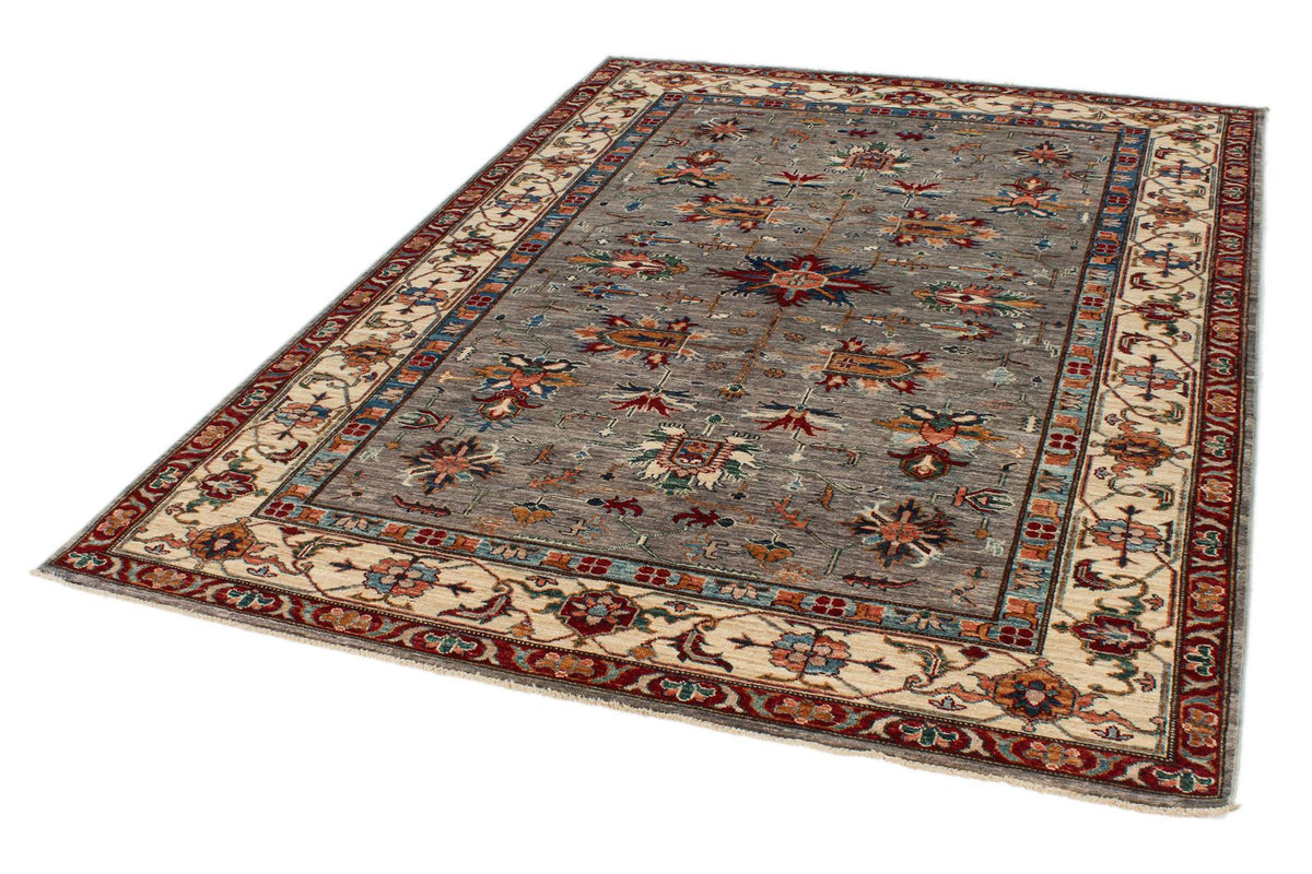 6x8 Gray and Ivory Kazak Tribal Rug