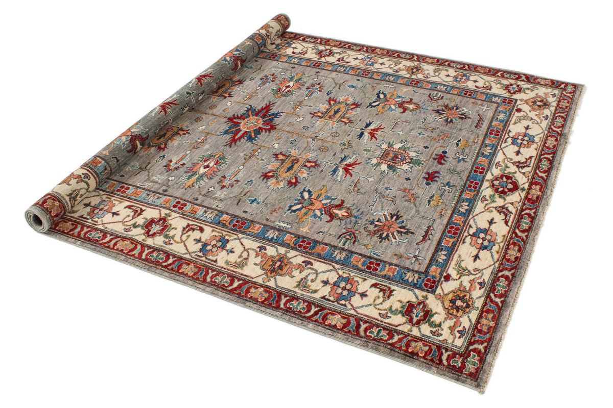 6x8 Gray and Ivory Kazak Tribal Rug