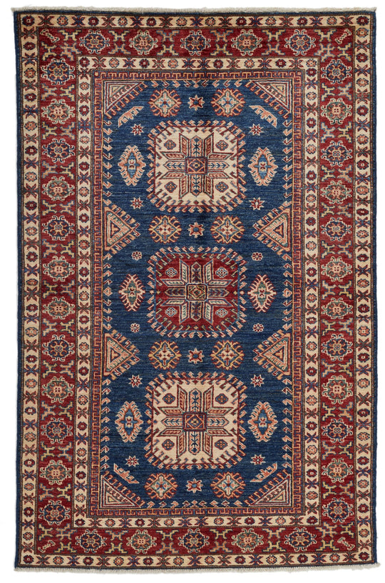 4x6 Navy and Red Kazak Tribal Rug