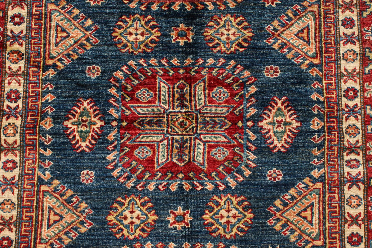 4x6 Navy and Red Kazak Tribal Rug
