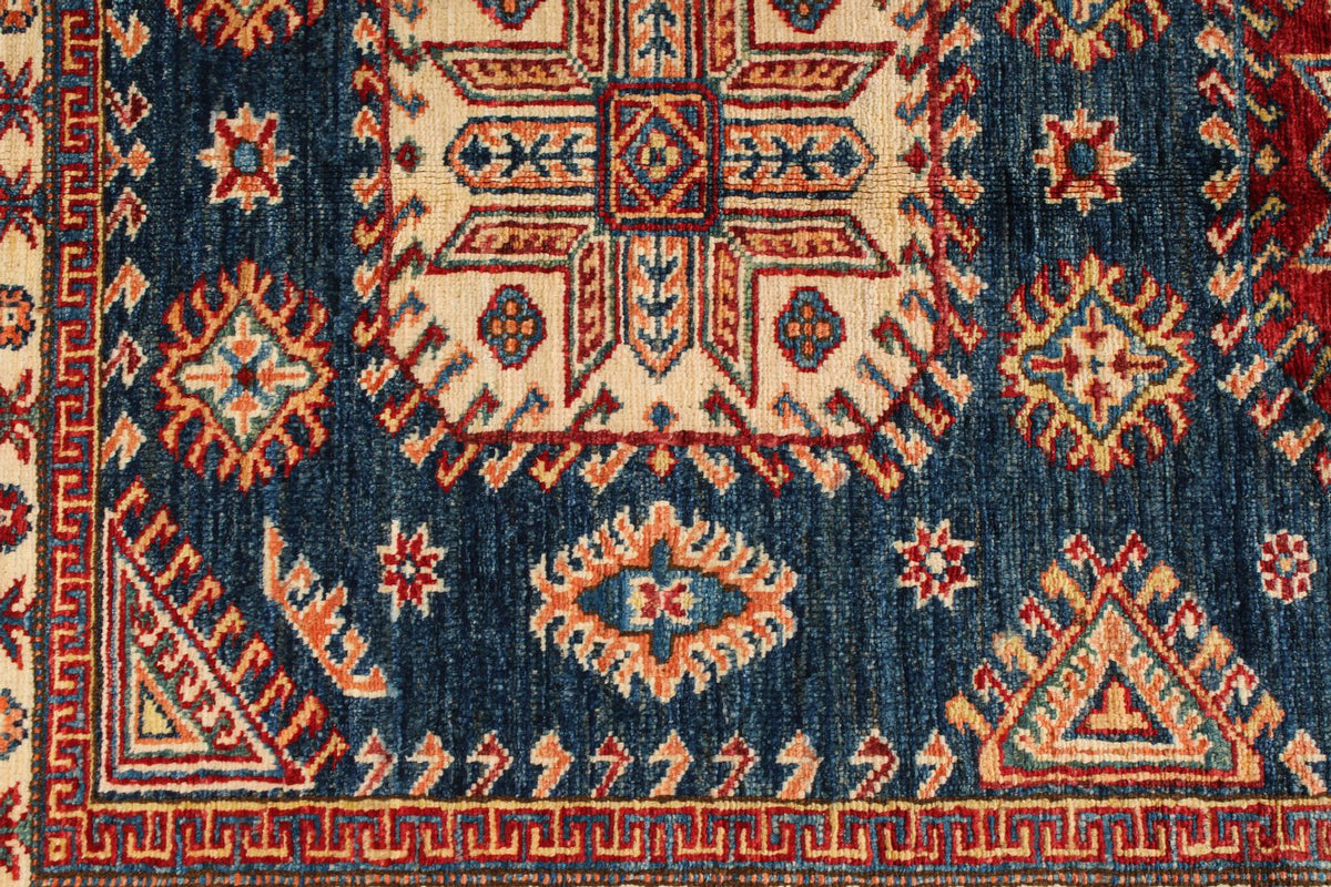 4x6 Navy and Red Kazak Tribal Rug
