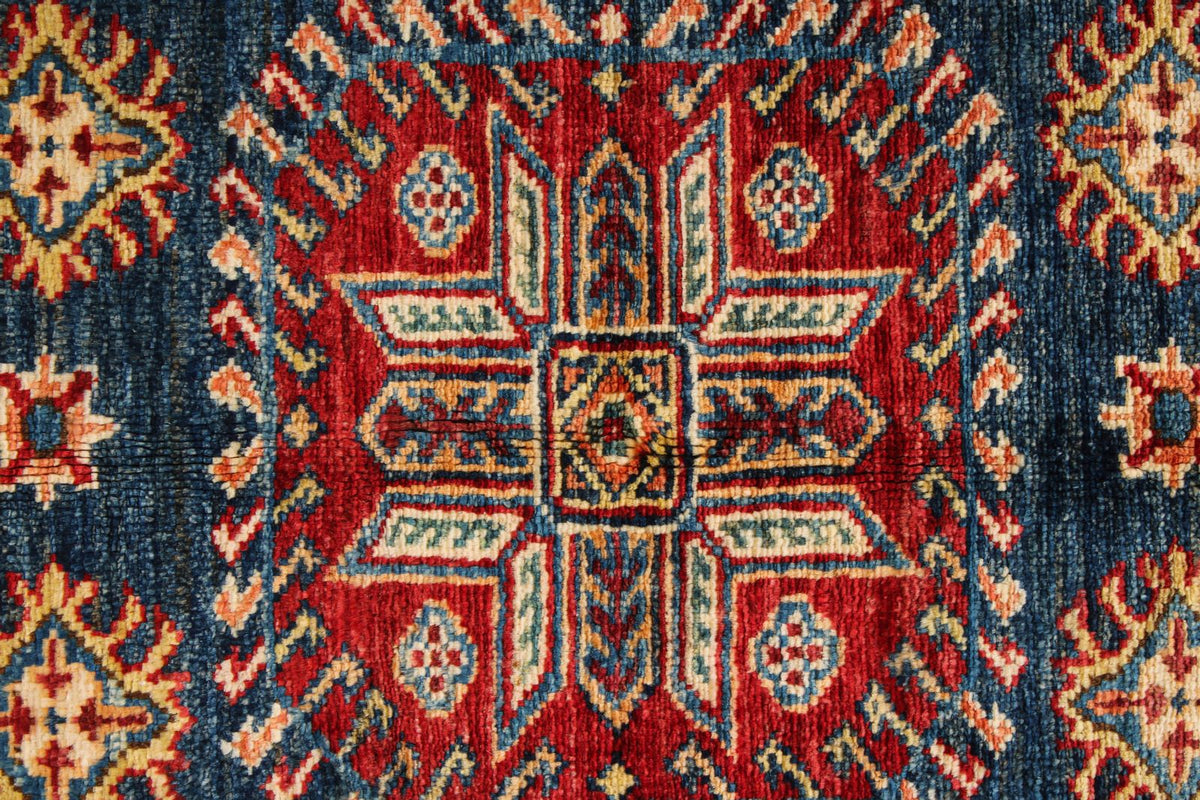 4x6 Navy and Red Kazak Tribal Rug