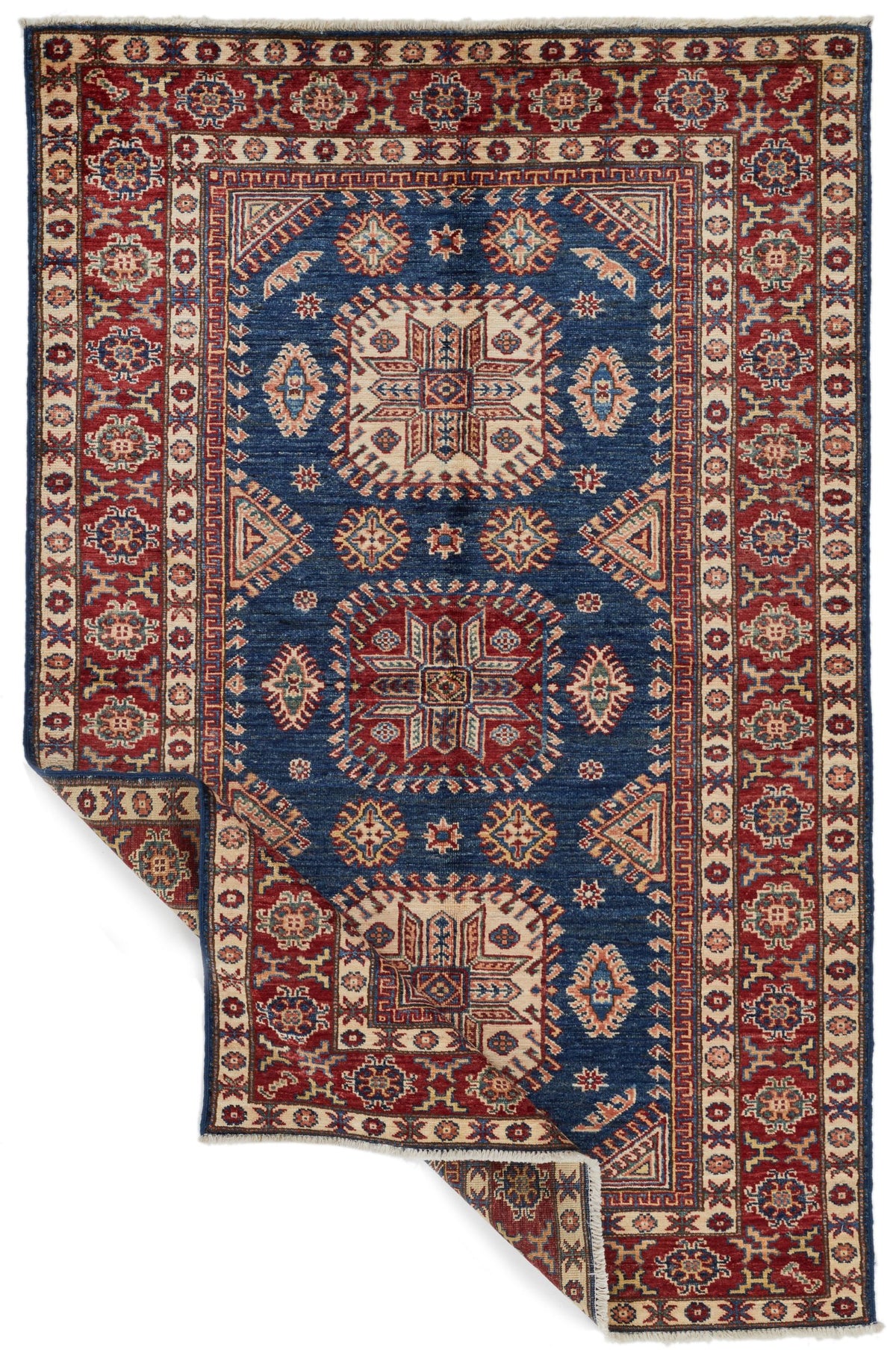 4x6 Navy and Red Kazak Tribal Rug