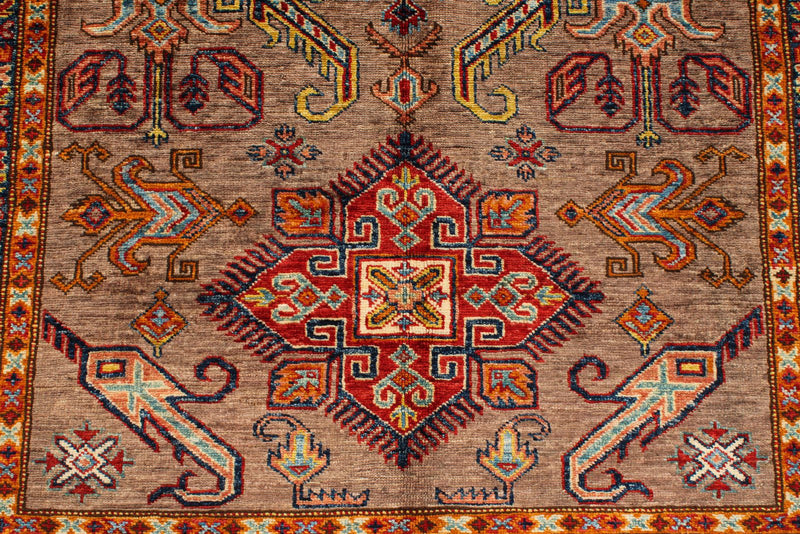 5x7 Brown and Ivory Kazak Tribal Rug