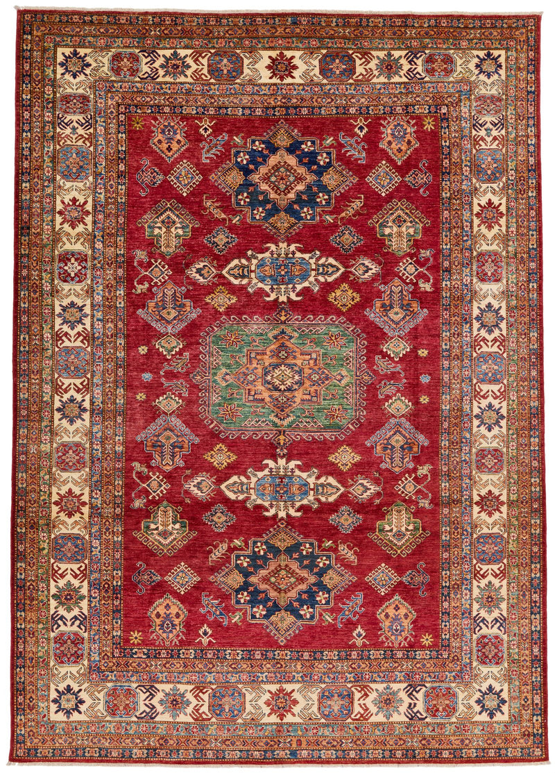 9x12 Red and Ivory Kazak Tribal Rug