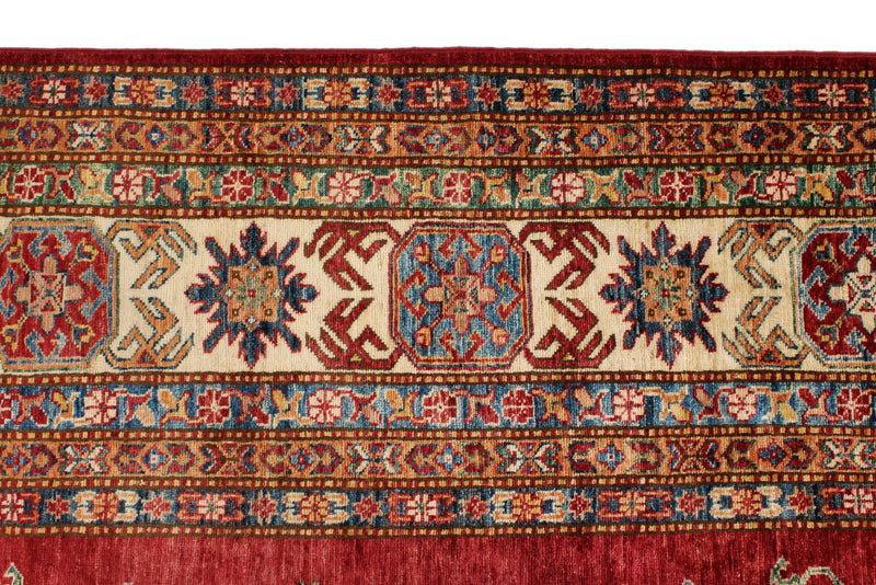 9x12 Red and Ivory Kazak Tribal Rug