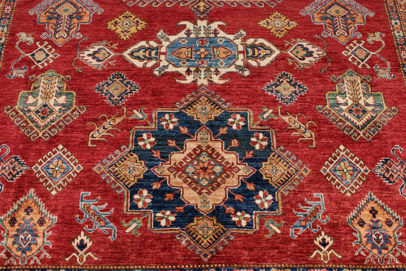 9x12 Red and Ivory Kazak Tribal Rug