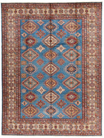 9x12 Light Blue and Ivory Kazak Tribal Rug