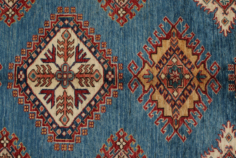 9x12 Light Blue and Ivory Kazak Tribal Rug