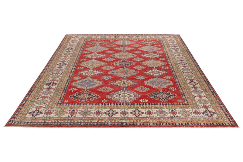 9x12 Red and Beige Kazak Tribal Rug