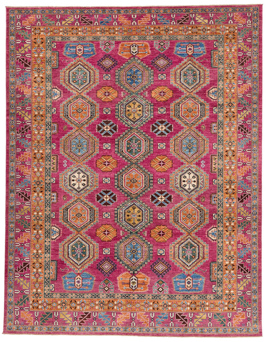 8x10 Pink and Multicolor Kazak Tribal Rug