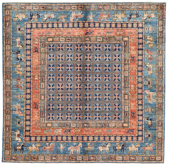 8x8 Red and Blue Anatolian Traditional Rug