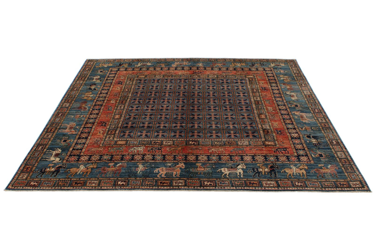 8x8 Red and Blue Anatolian Traditional Rug