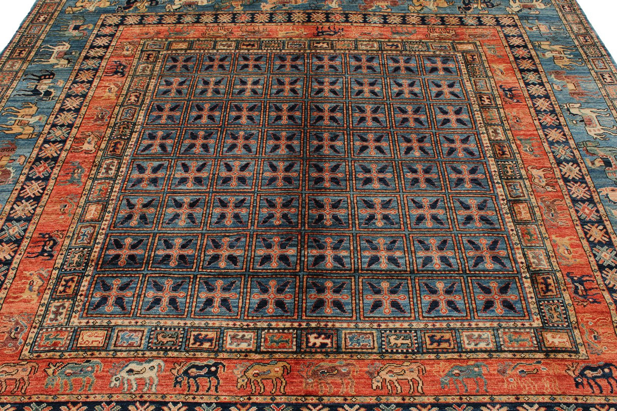 8x8 Red and Blue Anatolian Traditional Rug
