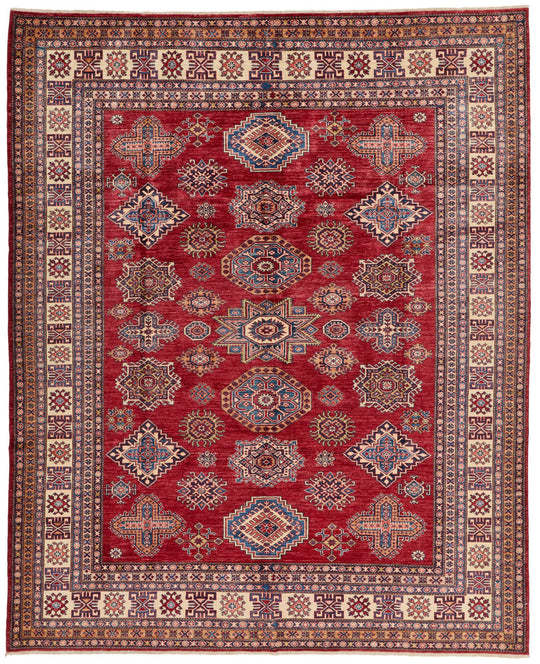 8x10 Ivory and Red Kazak Tribal Rug