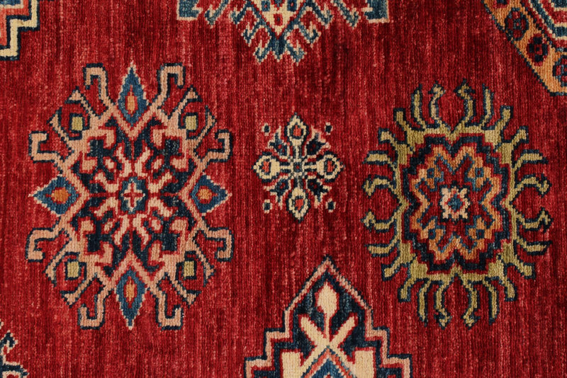 8x10 Ivory and Red Kazak Tribal Rug