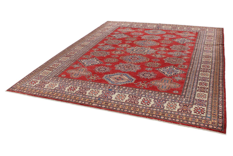 8x10 Ivory and Red Kazak Tribal Rug