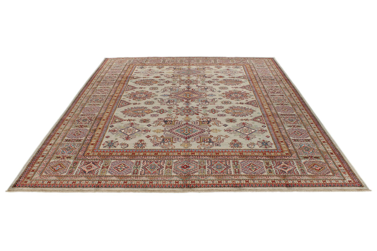 8x10 Gray and Multicolor Kazak Tribal Rug