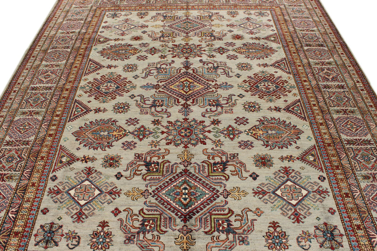 8x10 Gray and Multicolor Kazak Tribal Rug