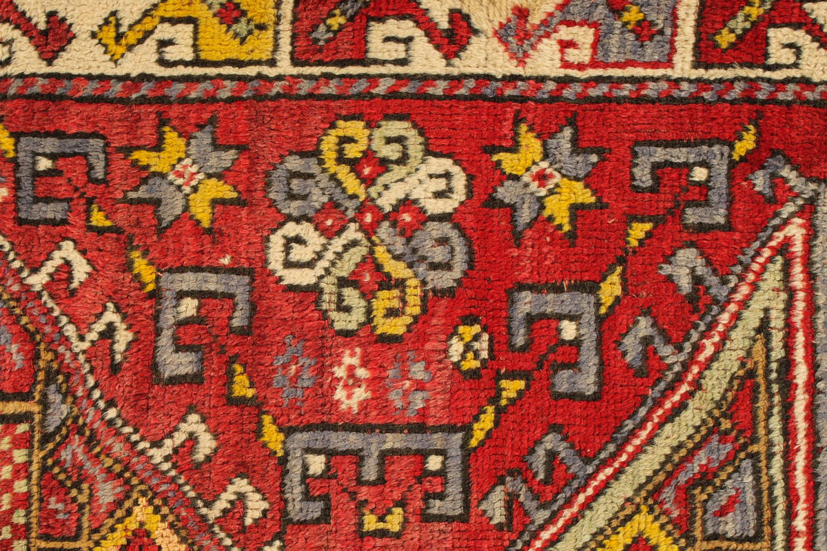 4x6 Red and Ivory Turkish Tribal Rug