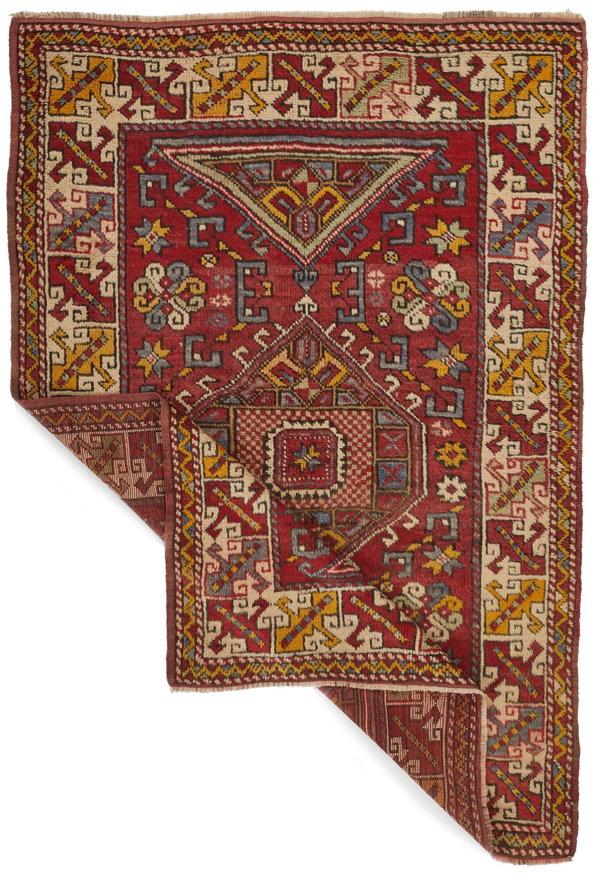4x6 Red and Ivory Turkish Tribal Rug