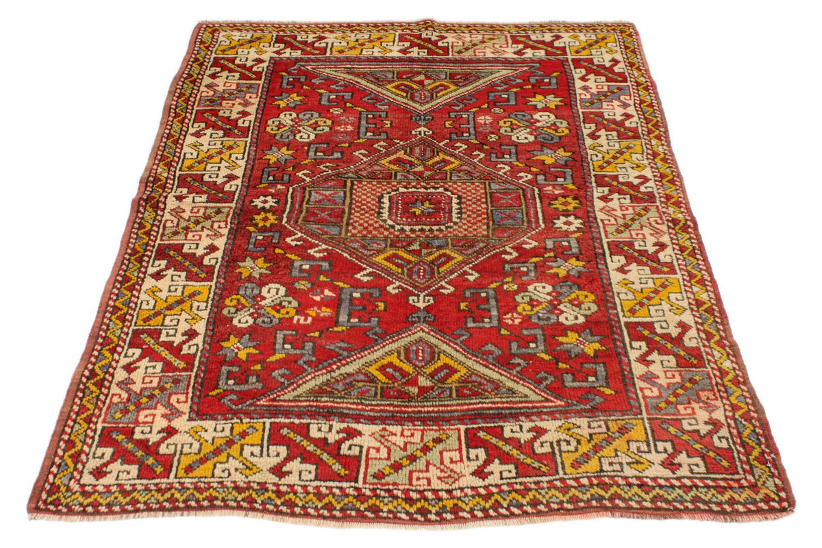 4x6 Red and Ivory Turkish Tribal Rug