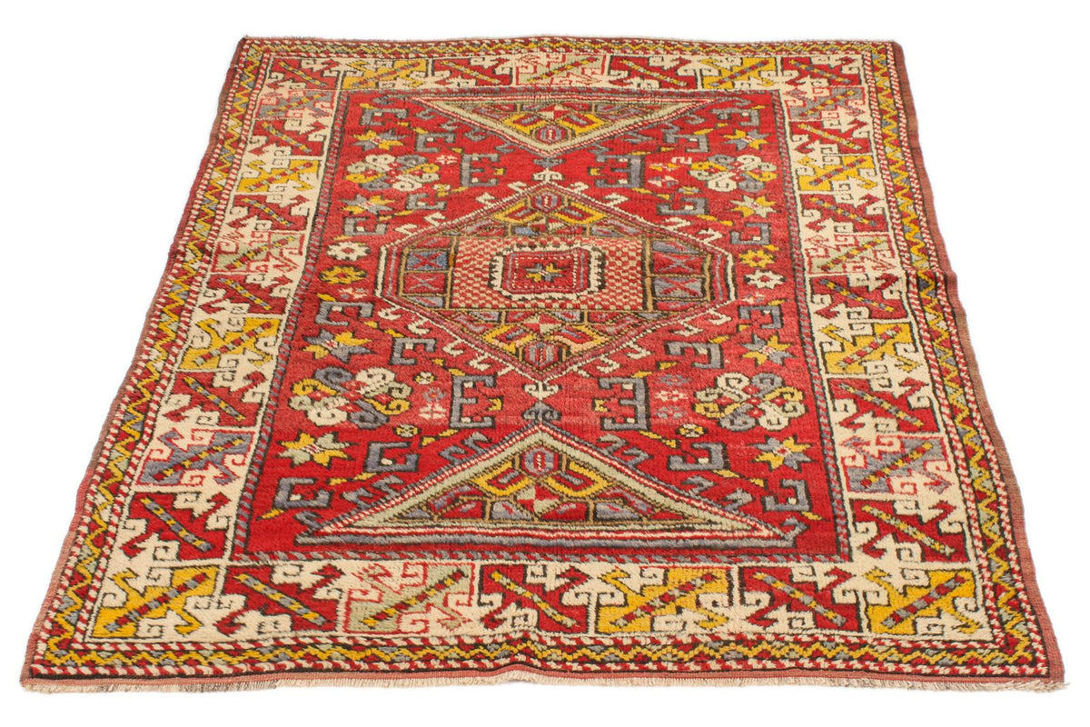 4x6 Red and Ivory Turkish Tribal Rug