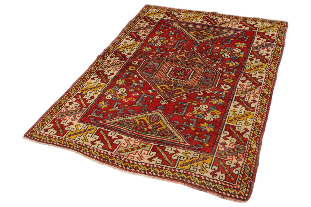 4x6 Red and Ivory Turkish Tribal Rug