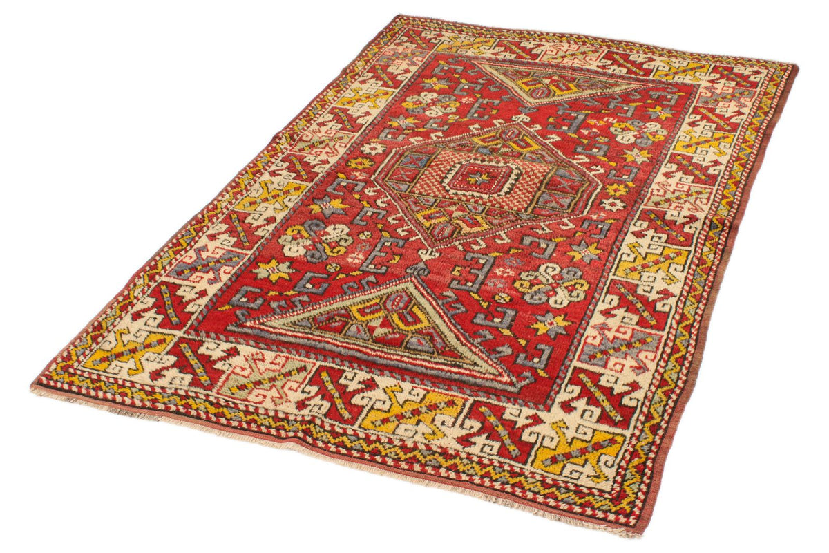 4x6 Red and Ivory Turkish Tribal Rug