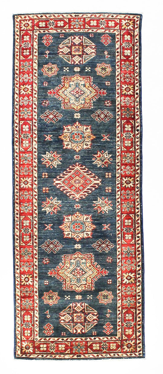 3x8 Navy and Red Kazak Tribal Runner