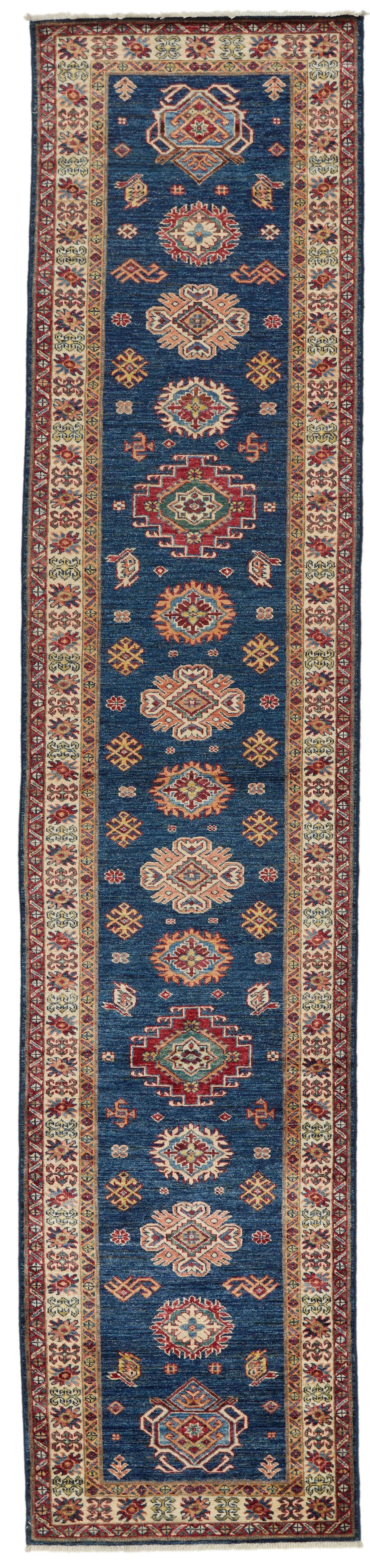 3x13 Navy and Ivory Kazak Tribal Runner