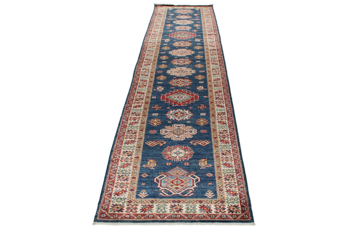 3x13 Navy and Ivory Kazak Tribal Runner