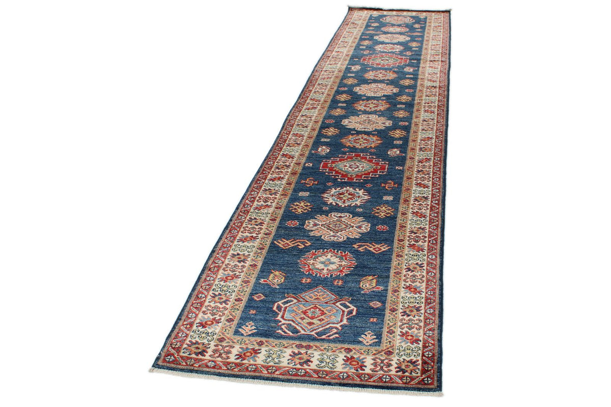 3x13 Navy and Ivory Kazak Tribal Runner