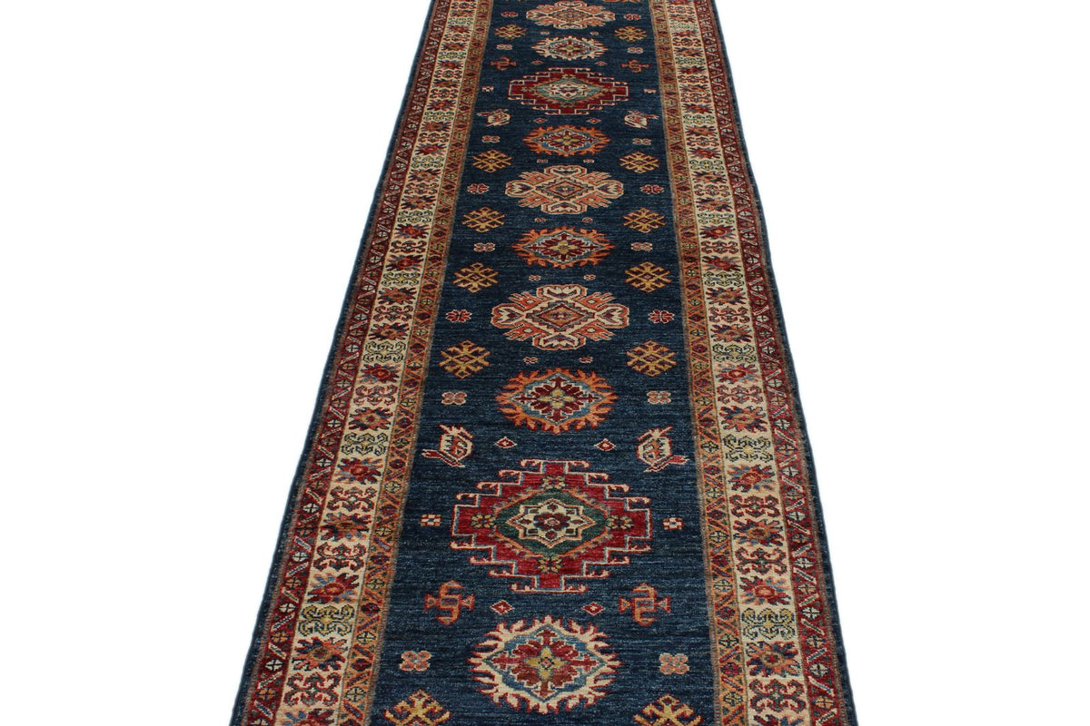 3x13 Navy and Ivory Kazak Tribal Runner